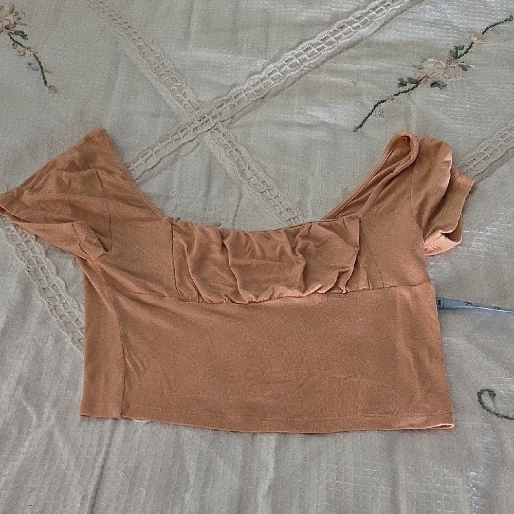 Pac Sun Peachy Brown Ruched Crop Blouse with Cap Sleeves